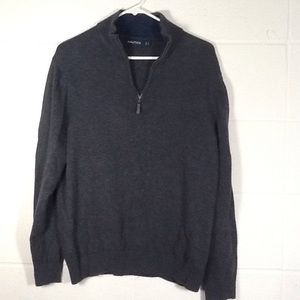 Nautica Gray Quarter Zip Cotton Pullover Sweater L